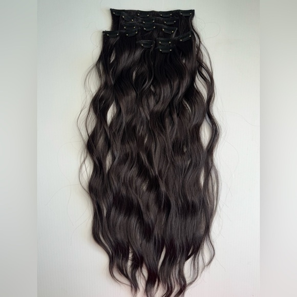 Dark Brown Clip in hair extensions 22 in Water Wave hair - Picture 6 of 14